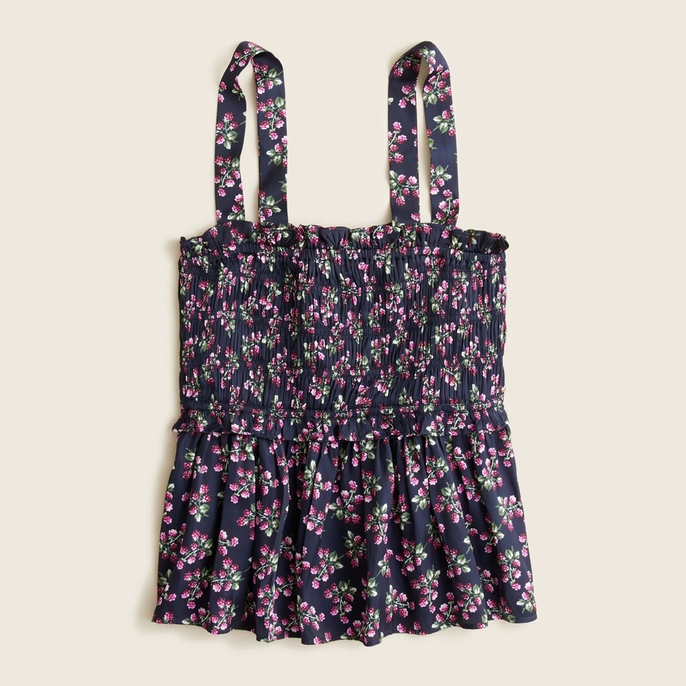 NWT J. Crew coquette Featherweight satin smocked tank top twilight berry small - Picture 1 of 5
